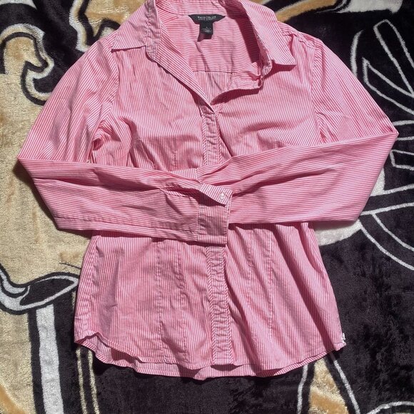 Women's Pink White House Button Up Blouse - Size 6 - Picture 1 of 3